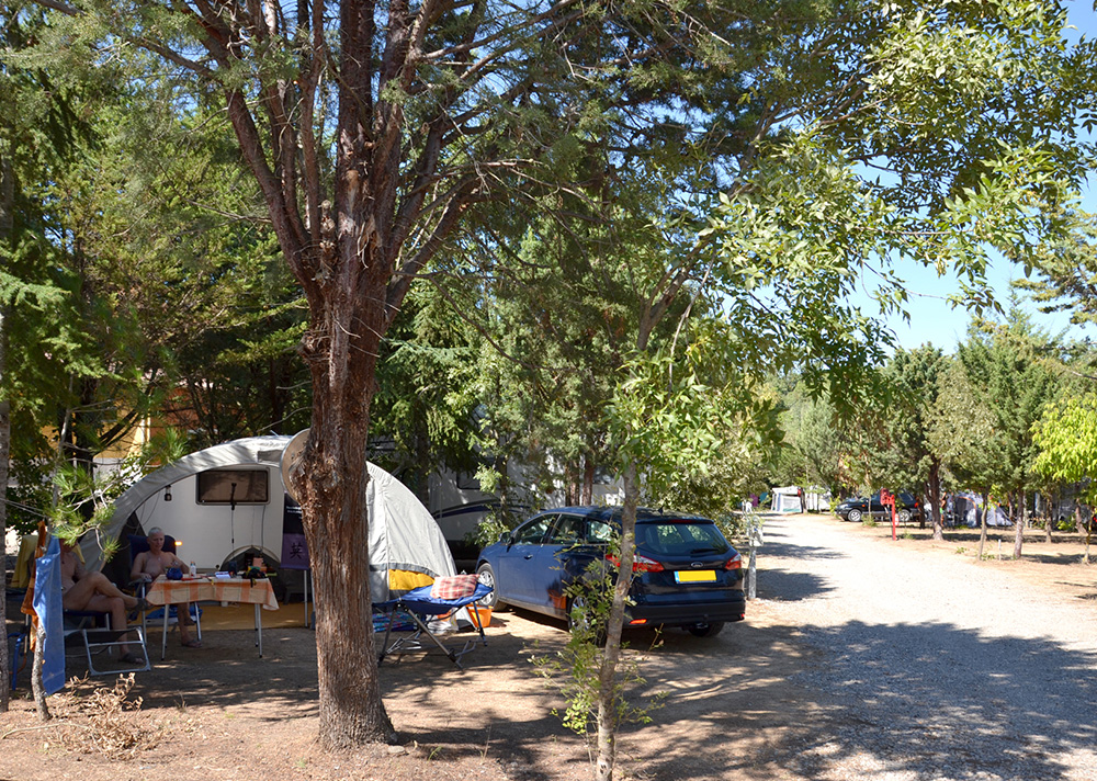 Grand emplacement arboré pour camping-car, caravane, tente.